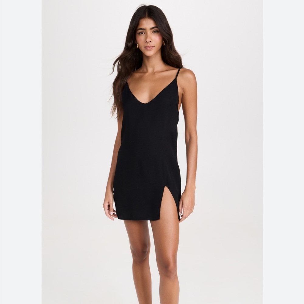 Reformation Black Mini Slip Dress with Side Slit